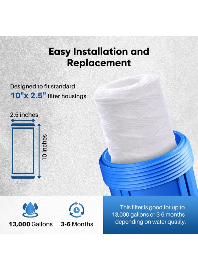Pure Plus 5 Micron 10"x2.5" Whole House String Wound Sediment Filter for Well Water, Replacement Cartridge for Universal 10 inch RO System, 2 Pack - Image 2